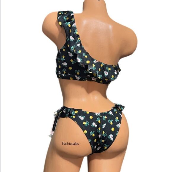Victoria’s Secret Swim Ruffle One-Shoulder Bikini Top & bottom set Black Lemon - Picture 11 of 13